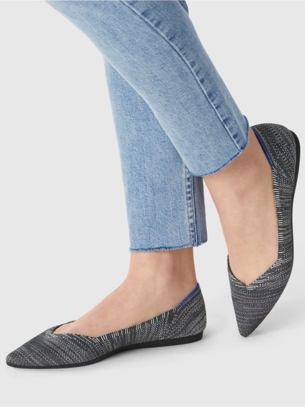 Rothys Womens The Point Granite Heather Grey Pointed Toe Ballet Flats Size 8